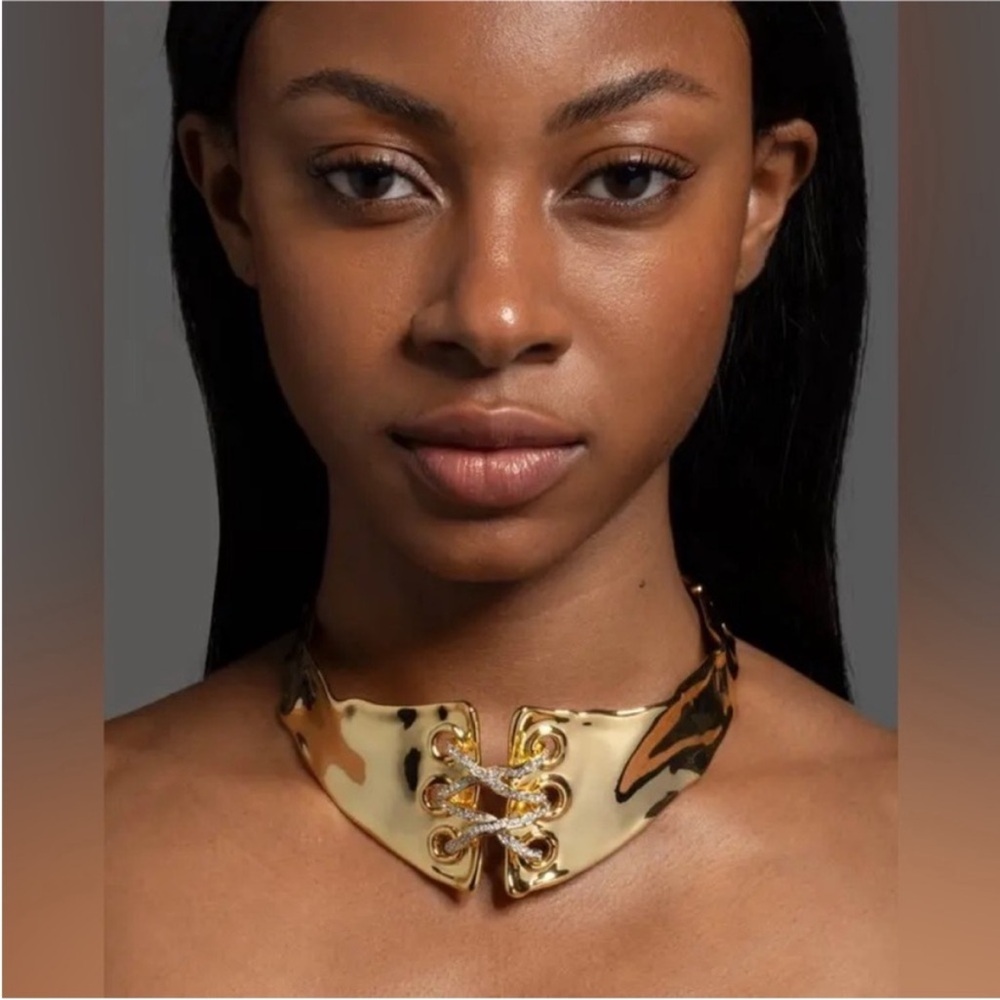 ALEXIS BITTAR • Gold Solanales Crystal Lace Up Collar Necklace